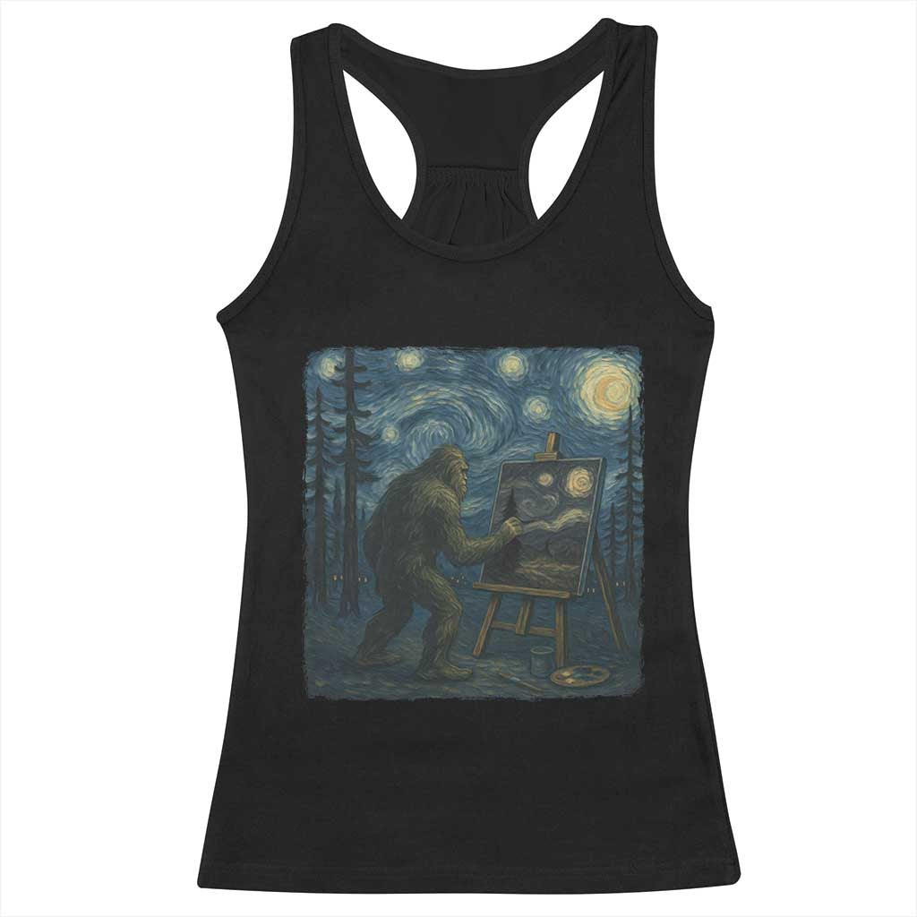 Funny Bigfoot Painting Starry Night Art Parody Gift Racerback Tank Top TS12 Black Print Your Wear
