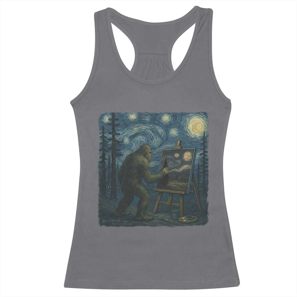 Funny Bigfoot Painting Starry Night Art Parody Gift Racerback Tank Top TS12 Charcoal Print Your Wear