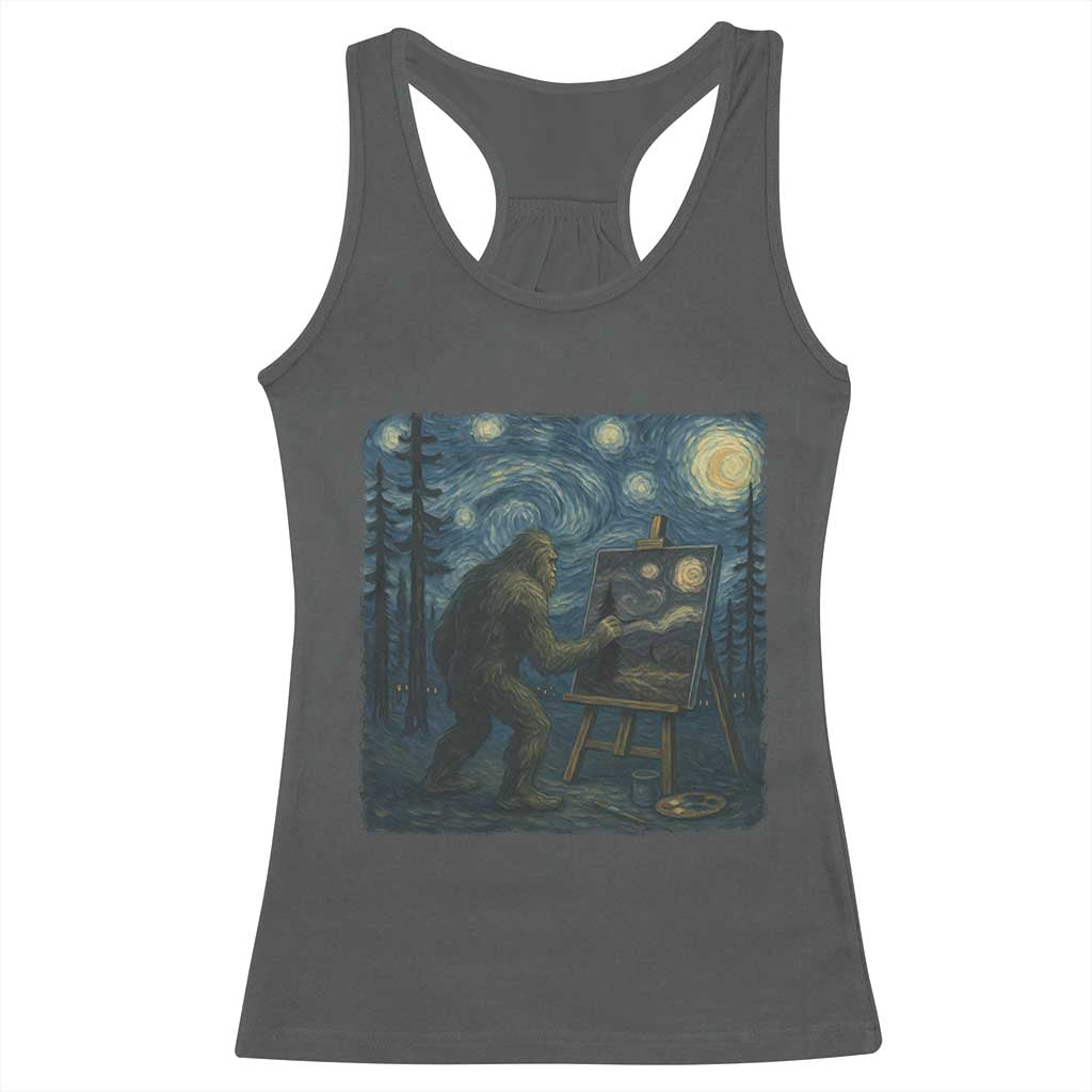 Funny Bigfoot Painting Starry Night Art Parody Gift Racerback Tank Top TS12 Dark Heather Print Your Wear