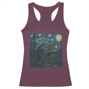 Funny Bigfoot Painting Starry Night Art Parody Gift Racerback Tank Top TS12 Maroon Print Your Wear