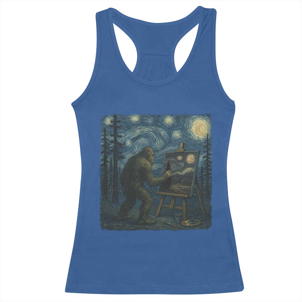 Funny Bigfoot Painting Starry Night Art Parody Gift Racerback Tank Top TS12 Royal Blue Print Your Wear