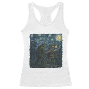 Funny Bigfoot Painting Starry Night Art Parody Gift Racerback Tank Top TS12 White Print Your Wear