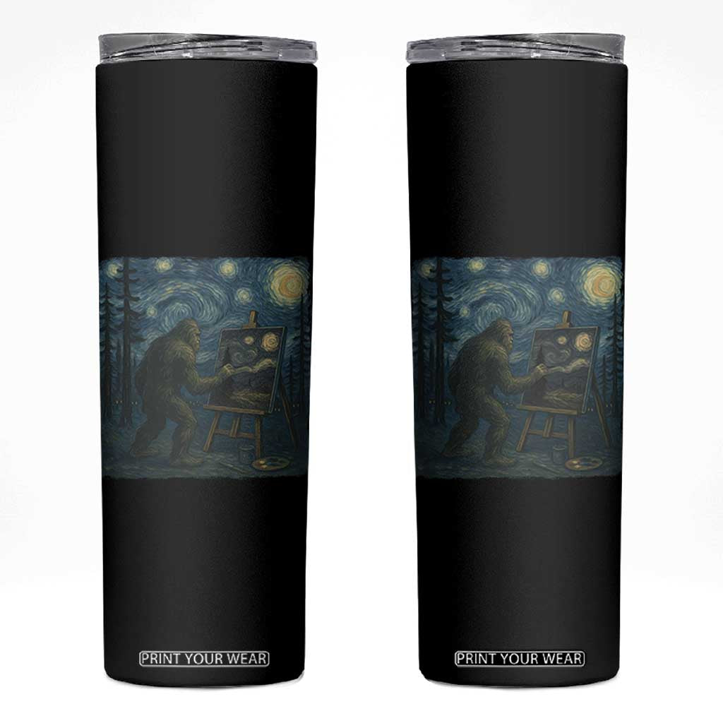 Funny Bigfoot Painting Starry Night Art Parody Gift Skinny Tumbler TS12 Black Print Your Wear