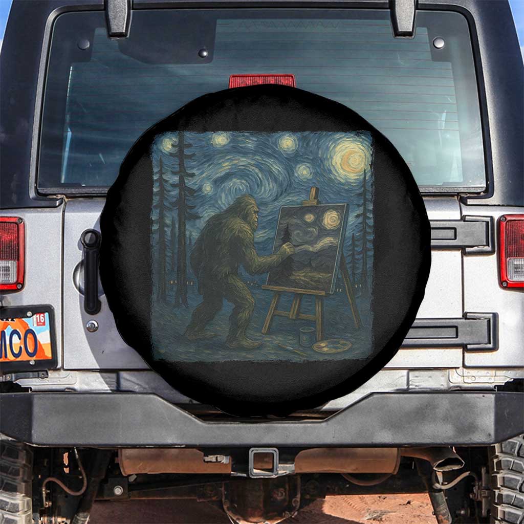 Funny Bigfoot Painting Starry Night Art Parody Gift Spare Tire Cover TS12 No hole Black Print Your Wear