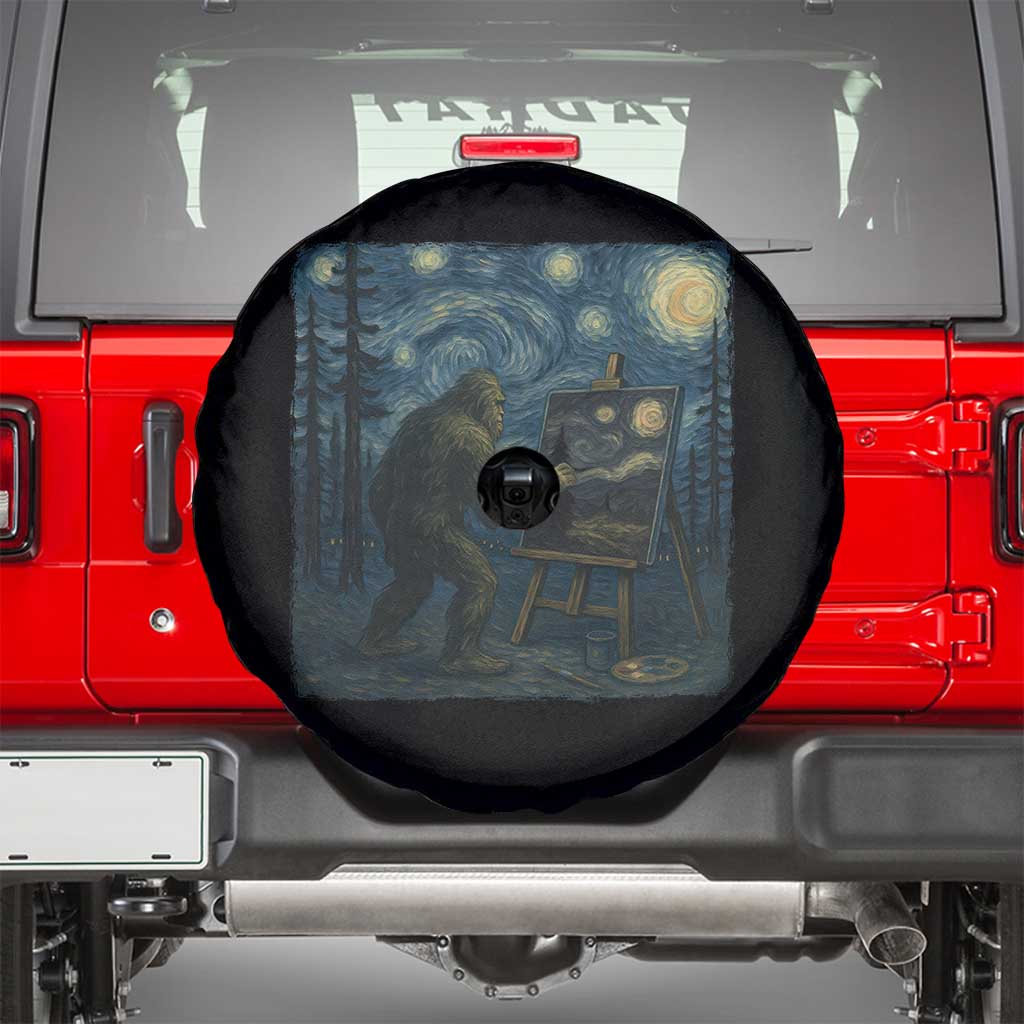 Funny Bigfoot Painting Starry Night Art Parody Gift Spare Tire Cover TS12 Black Print Your Wear
