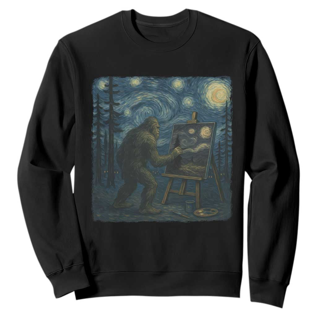Funny Bigfoot Painting Starry Night Art Parody Gift Sweatshirt TS12 Black Print Your Wear
