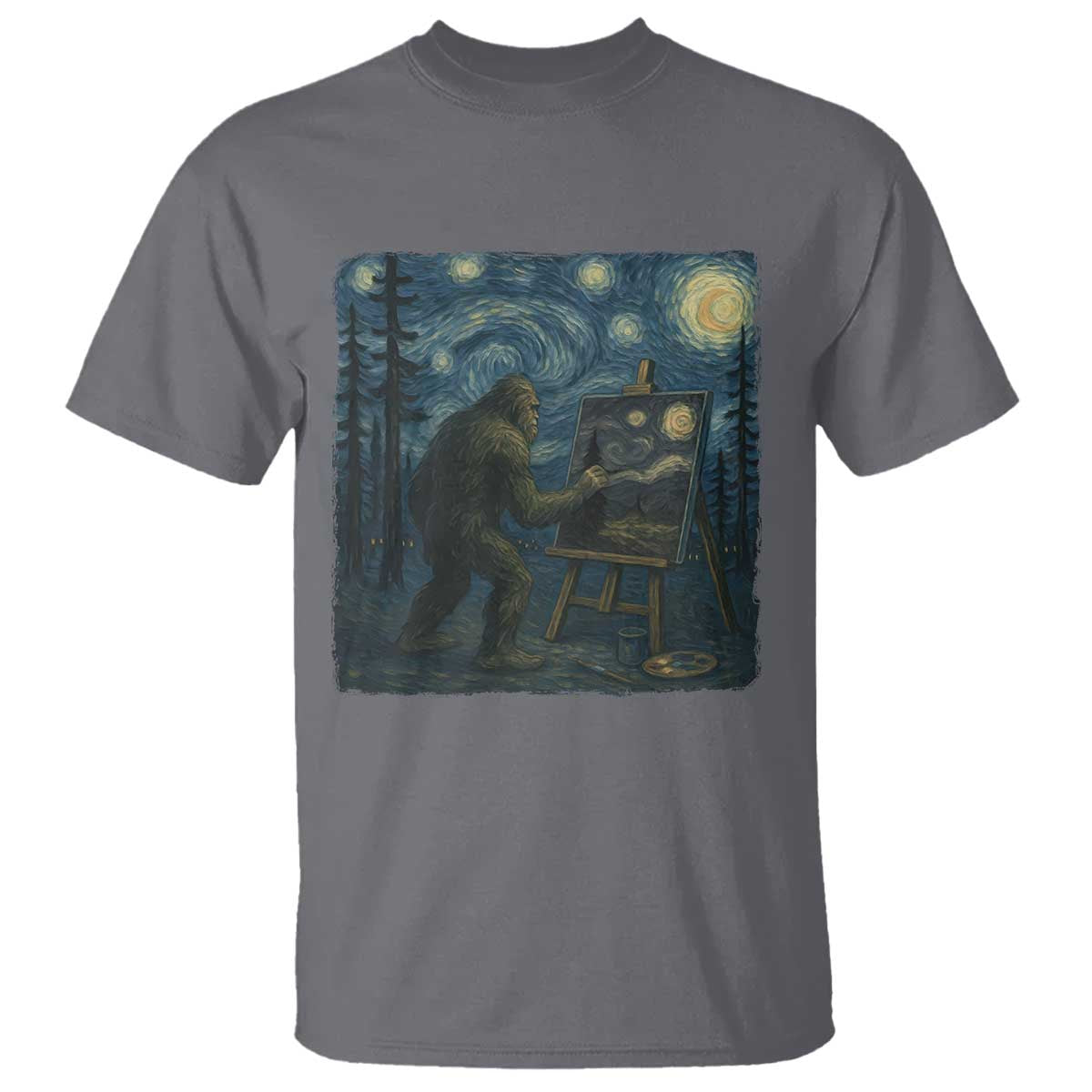 Funny Bigfoot Painting Starry Night Art Parody Gift T Shirt TS12 Charcoal Print Your Wear