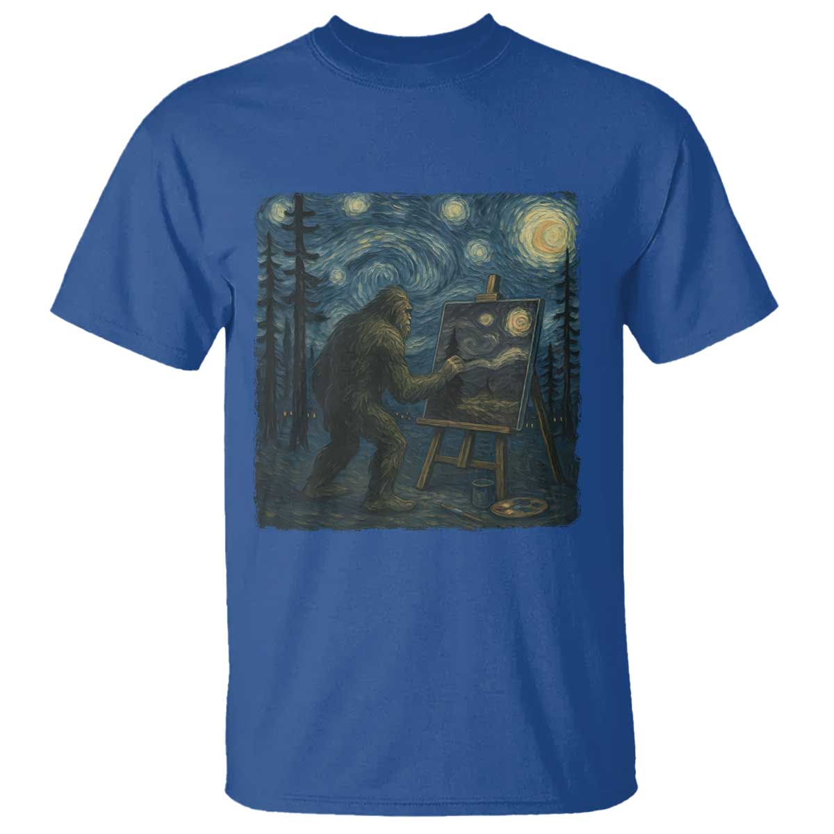 Funny Bigfoot Painting Starry Night Art Parody Gift T Shirt TS12 Royal Blue Print Your Wear