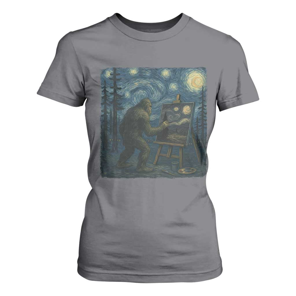 Funny Bigfoot Painting Starry Night Art Parody Gift T Shirt For Women TS12 Charcoal Print Your Wear