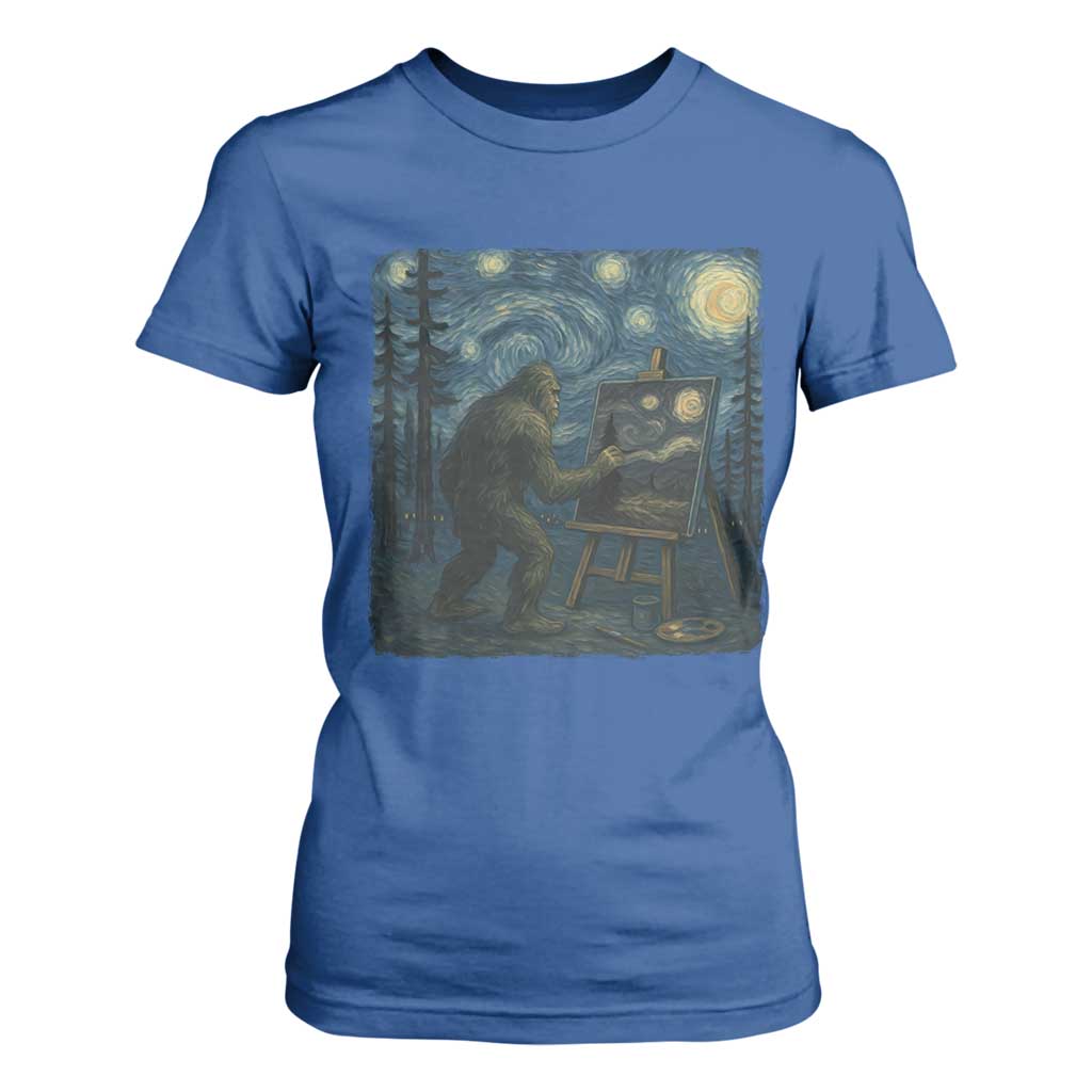 Funny Bigfoot Painting Starry Night Art Parody Gift T Shirt For Women TS12 Royal Blue Print Your Wear