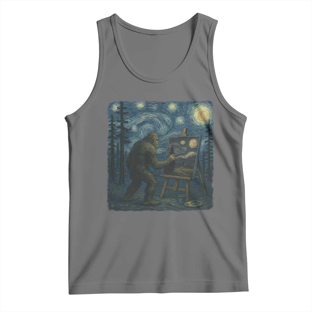 Funny Bigfoot Painting Starry Night Art Parody Gift Tank Top TS12 Black Heather Print Your Wear
