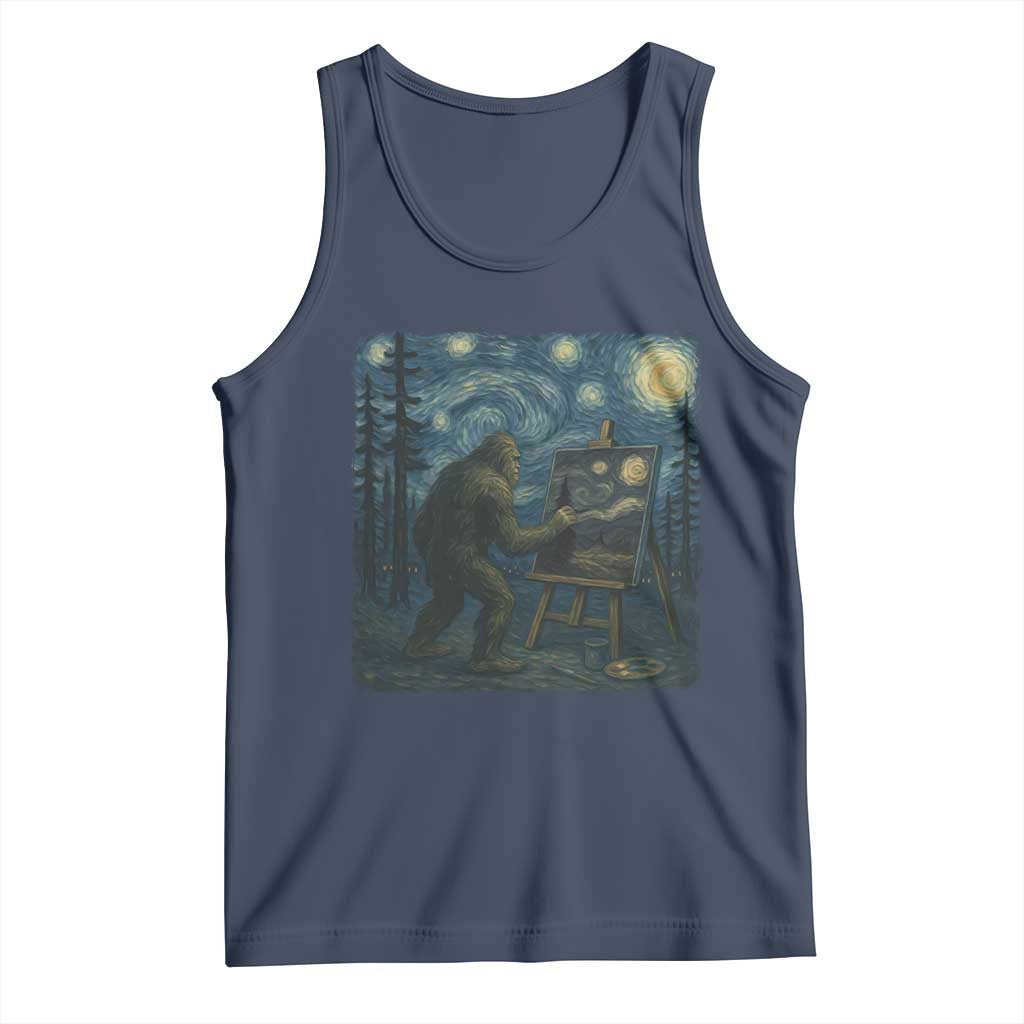 Funny Bigfoot Painting Starry Night Art Parody Gift Tank Top TS12 Navy Print Your Wear