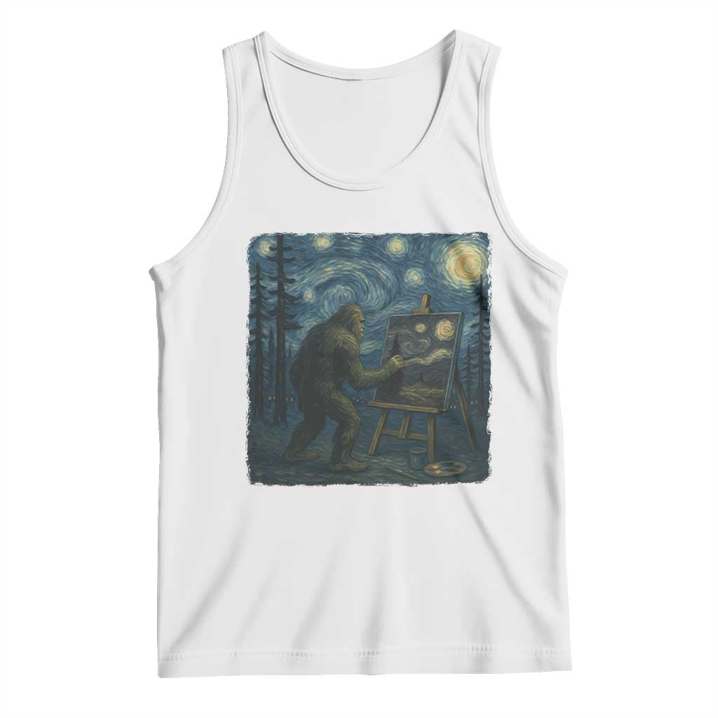 Funny Bigfoot Painting Starry Night Art Parody Gift Tank Top TS12 White Print Your Wear