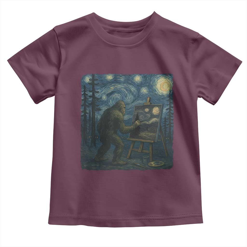 Funny Bigfoot Painting Starry Night Art Parody Gift Toddler T Shirt TS12 Maroon Print Your Wear