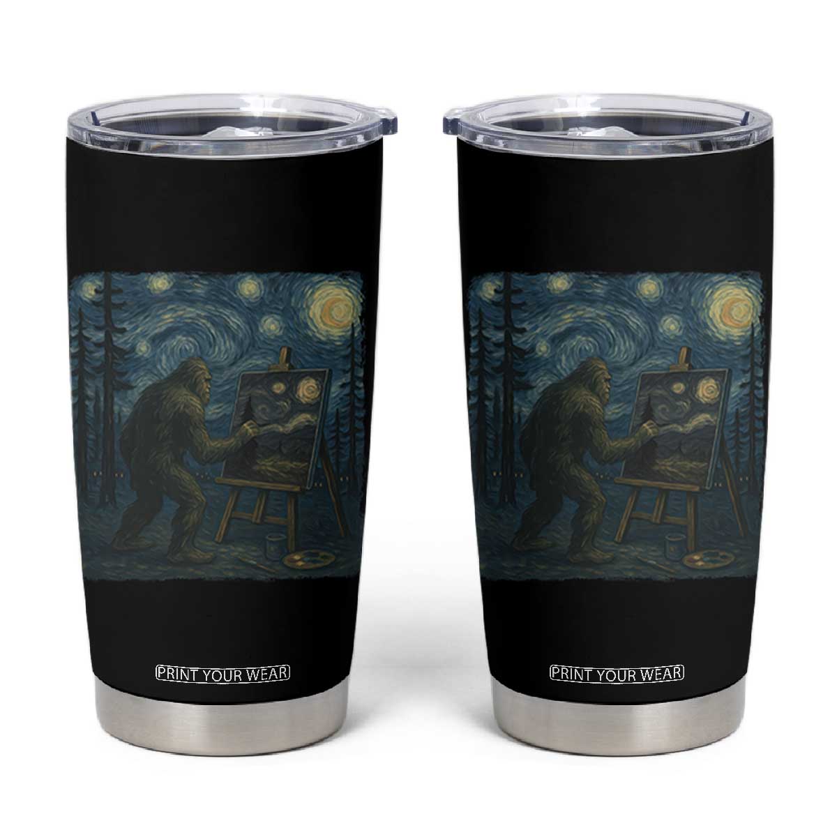 Funny Bigfoot Painting Starry Night Art Parody Gift Tumbler Cup TS12 Black Print Your Wear