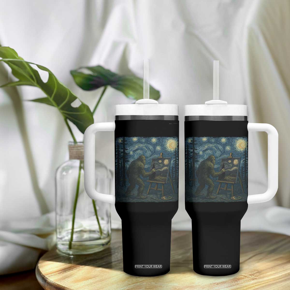 Funny Bigfoot Painting Starry Night Art Parody Gift Tumbler With Handle TS12 Print Your Wear