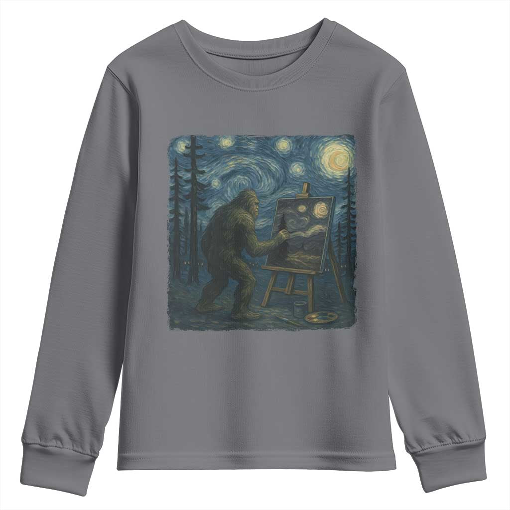 Funny Bigfoot Painting Starry Night Art Parody Gift Youth Sweatshirt TS12 Charcoal Print Your Wear
