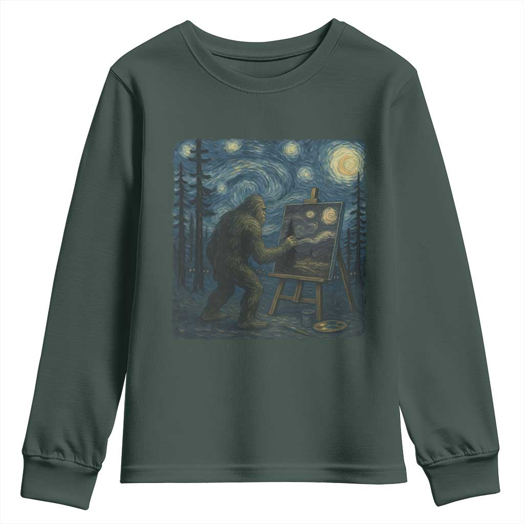 Funny Bigfoot Painting Starry Night Art Parody Gift Youth Sweatshirt TS12 Dark Forest Green Print Your Wear