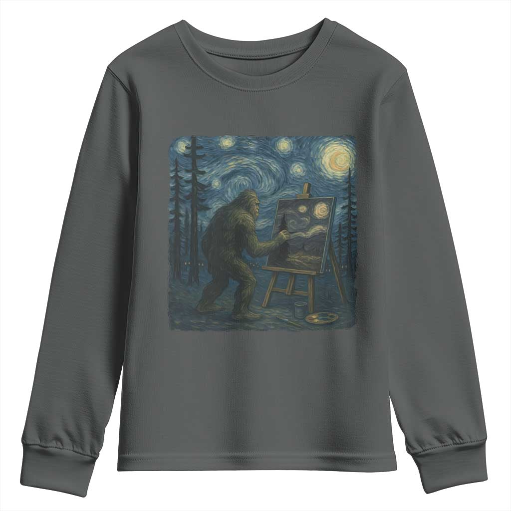 Funny Bigfoot Painting Starry Night Art Parody Gift Youth Sweatshirt TS12 Dark Heather Print Your Wear