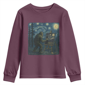 Funny Bigfoot Painting Starry Night Art Parody Gift Youth Sweatshirt TS12 Maroon Print Your Wear