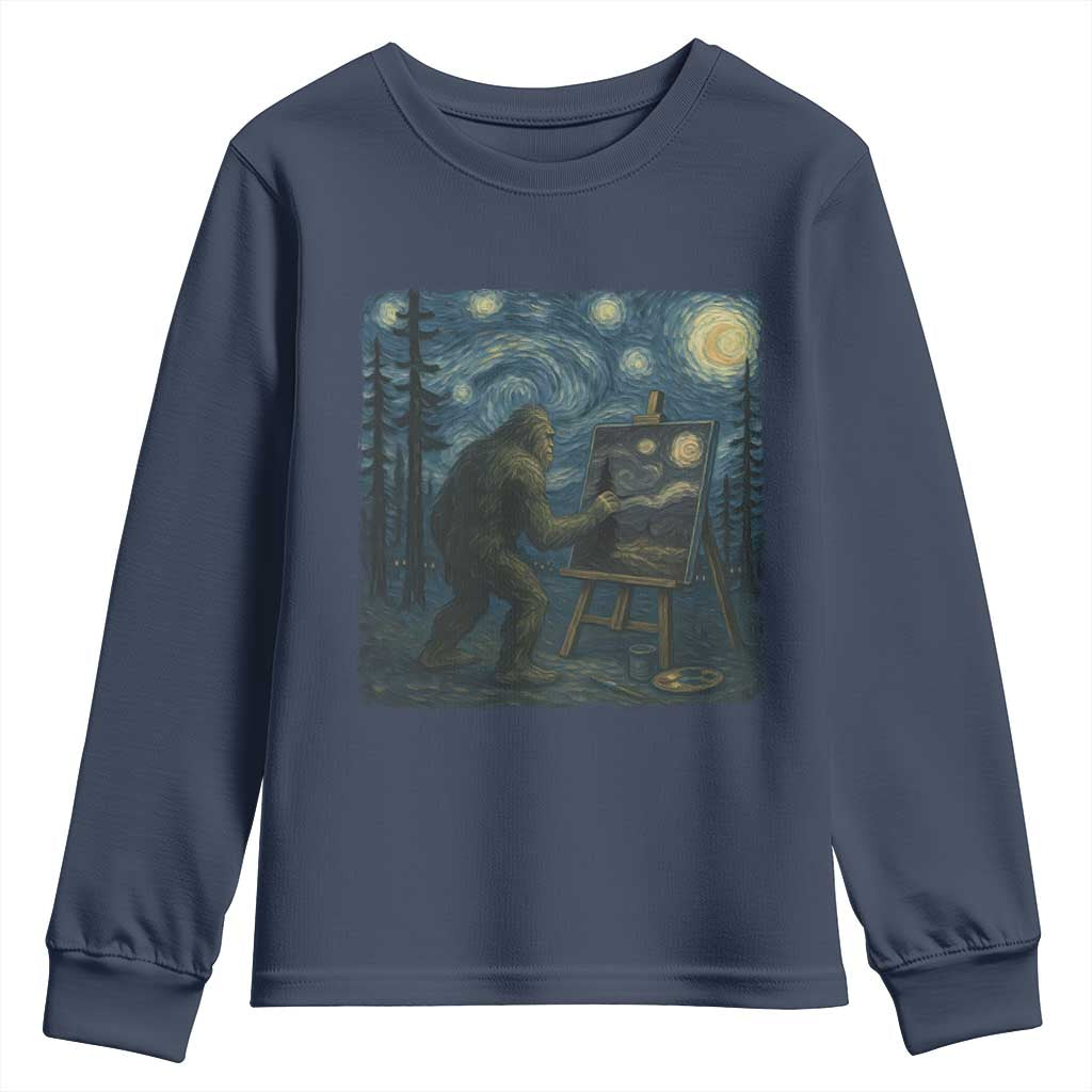 Funny Bigfoot Painting Starry Night Art Parody Gift Youth Sweatshirt TS12 Navy Print Your Wear