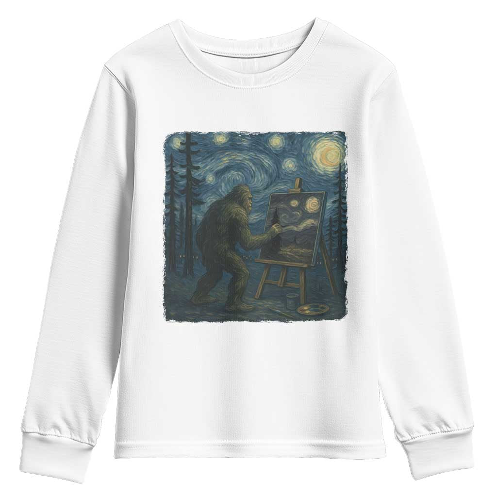 Funny Bigfoot Painting Starry Night Art Parody Gift Youth Sweatshirt TS12 White Print Your Wear