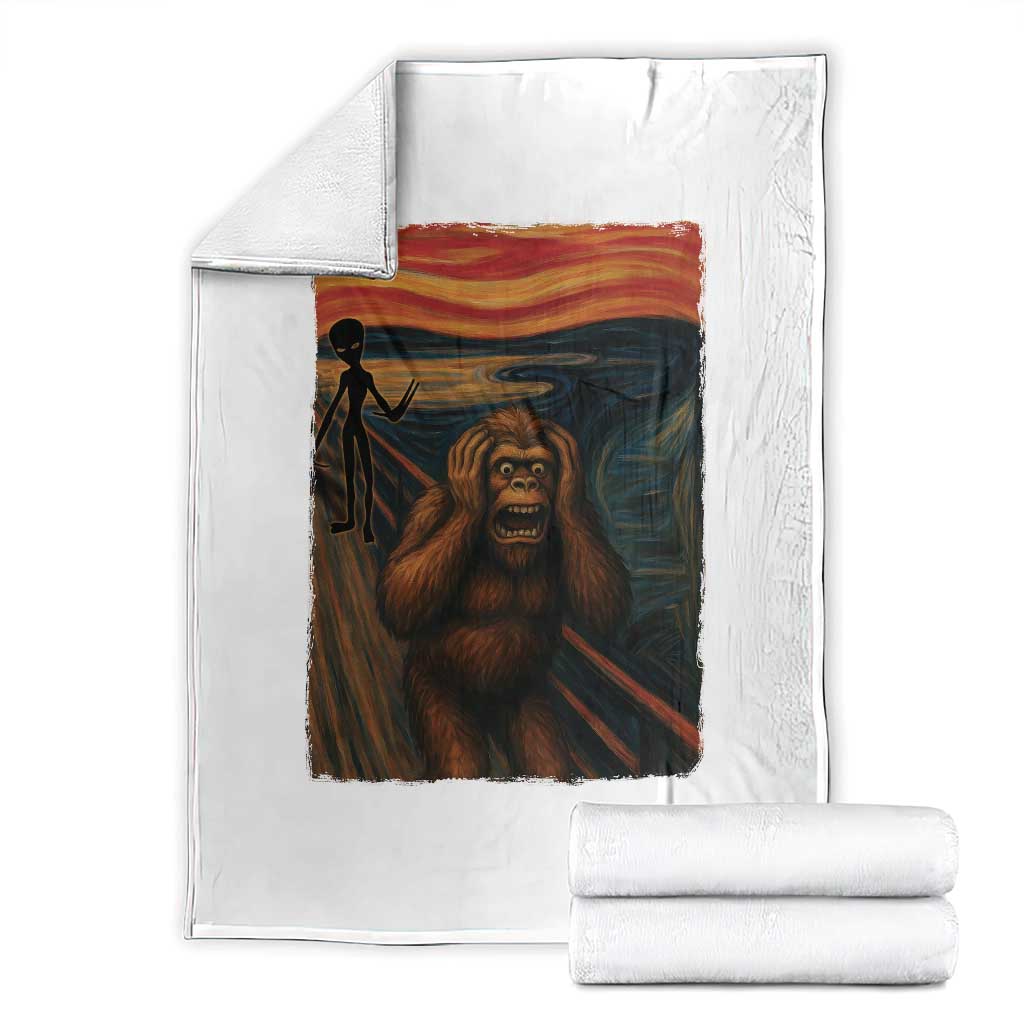 Funny Bigfoot And Alien Throw Blanket Parody The Scream Art Meme Gift TS12 White Print Your Wear