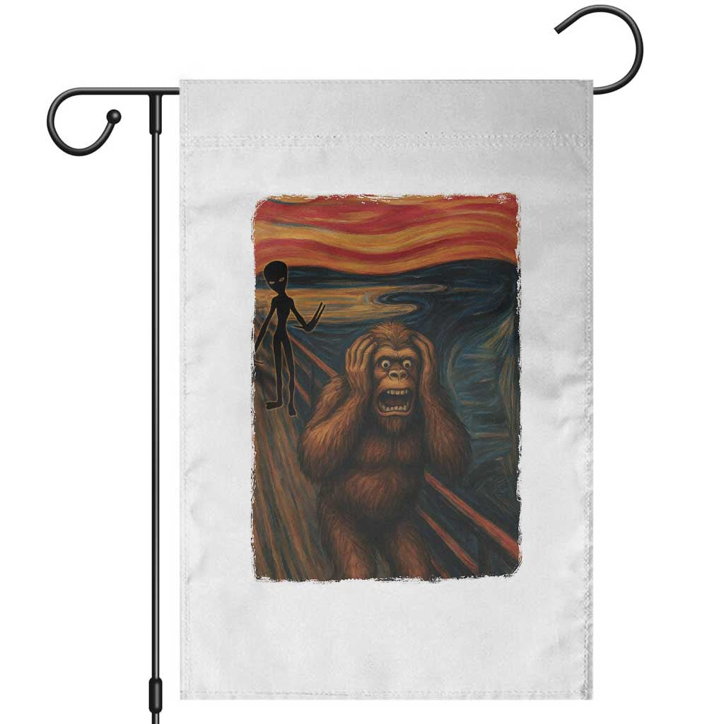 Funny Bigfoot And Alien Garden Flag Parody The Scream Art Meme Gift TS12 White Print Your Wear