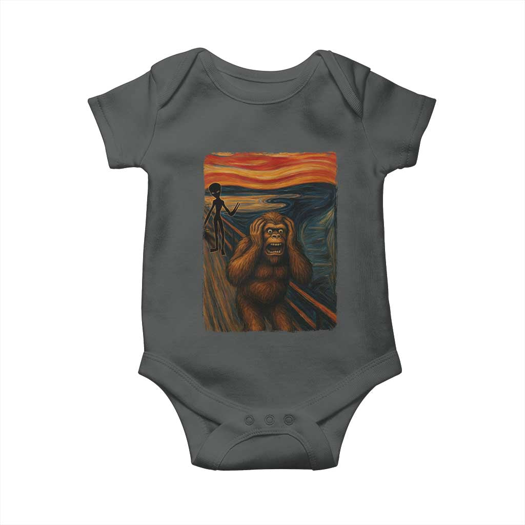Funny Bigfoot And Alien Baby Onesie Parody The Scream Art Meme Gift TS12 Dark Heather Print Your Wear