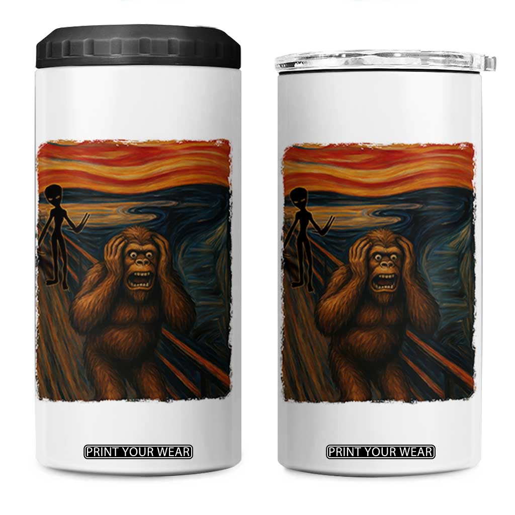 Funny Bigfoot And Alien 4 in 1 Can Cooler Tumbler Parody The Scream Art Meme Gift TS12 One Size: 16 oz White Print Your Wear