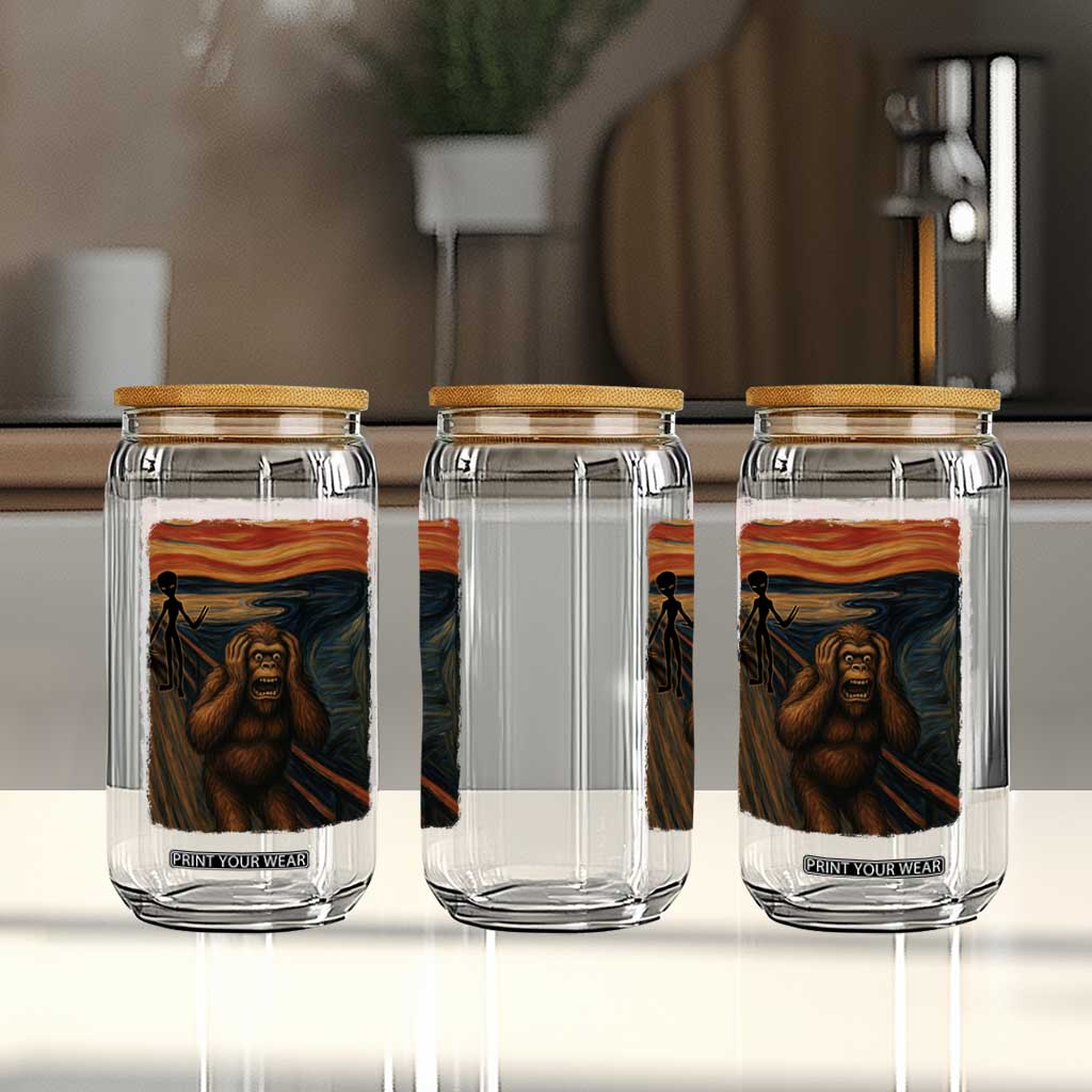 Funny Bigfoot And Alien Glass Can Parody The Scream Art Meme Gift TS12 Print Your Wear