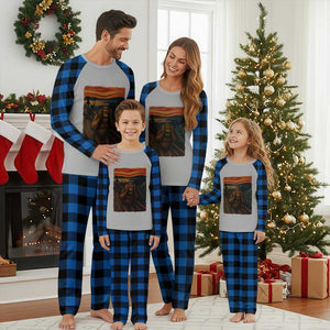 Funny Bigfoot And Alien Plaid Pajama Set Parody The Scream Art Meme Gift TS12 Blue Plaid Print Your Wear