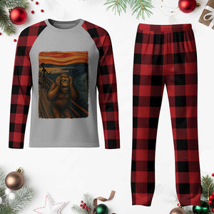 Funny Bigfoot And Alien Plaid Pajama Set Parody The Scream Art Meme Gift TS12 Buffalo Plaid Print Your Wear