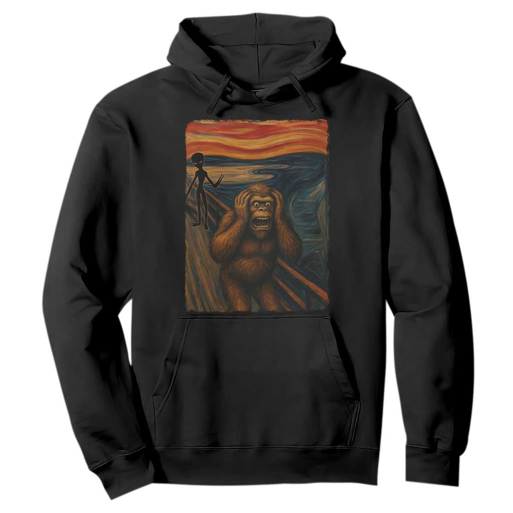 Funny Bigfoot And Alien Hoodie Parody The Scream Art Meme Gift TS12 Black Print Your Wear
