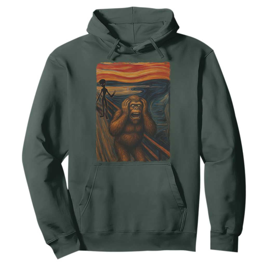 Funny Bigfoot And Alien Hoodie Parody The Scream Art Meme Gift TS12 Dark Forest Green Print Your Wear
