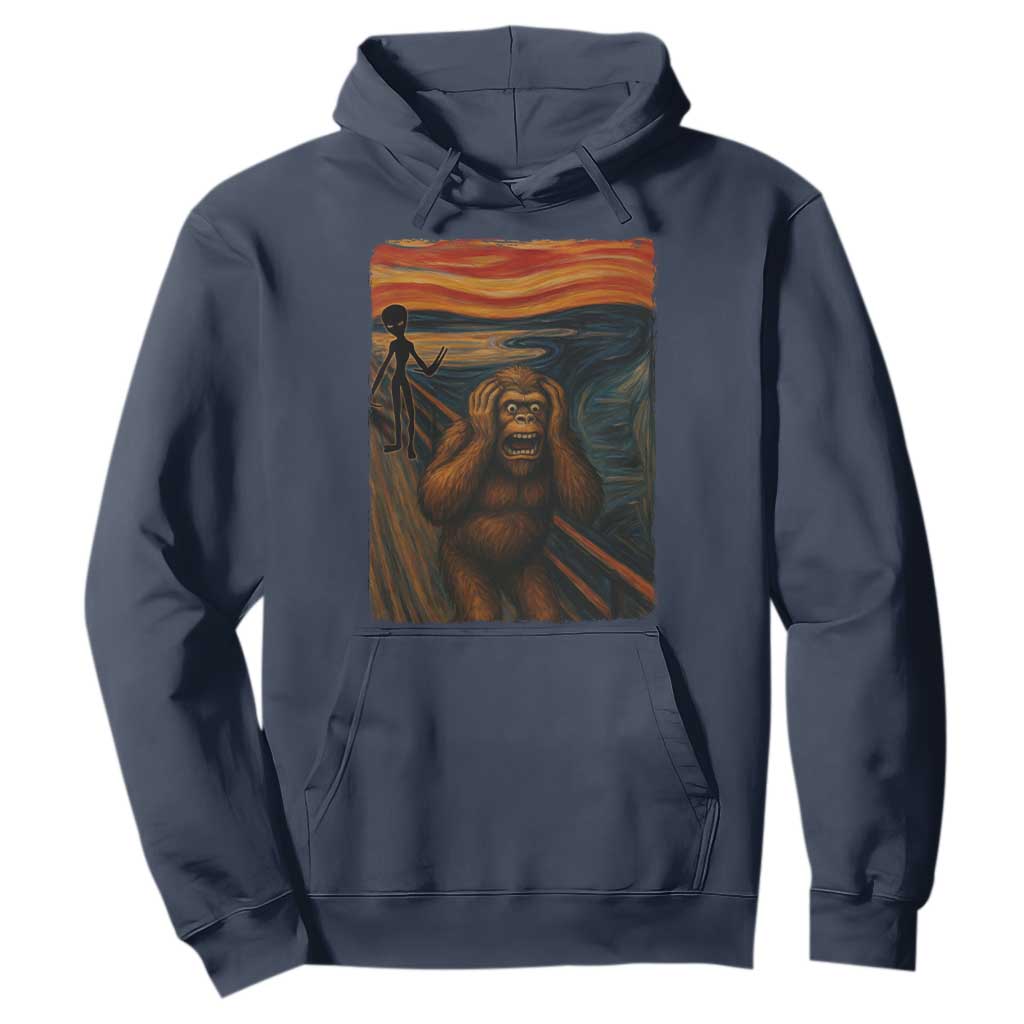 Funny Bigfoot And Alien Hoodie Parody The Scream Art Meme Gift TS12 Navy Print Your Wear