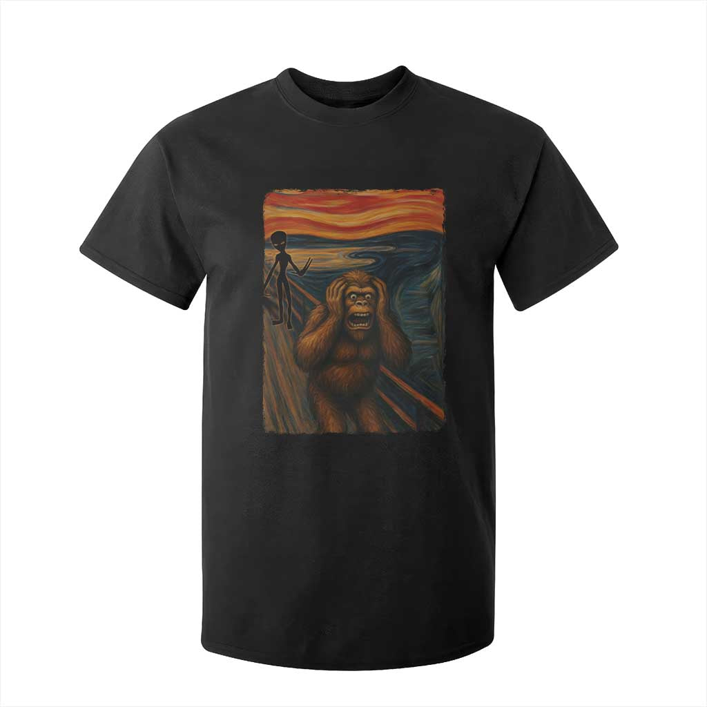 Funny Bigfoot And Alien T Shirt For Kid Parody The Scream Art Meme Gift TS12 Black Print Your Wear