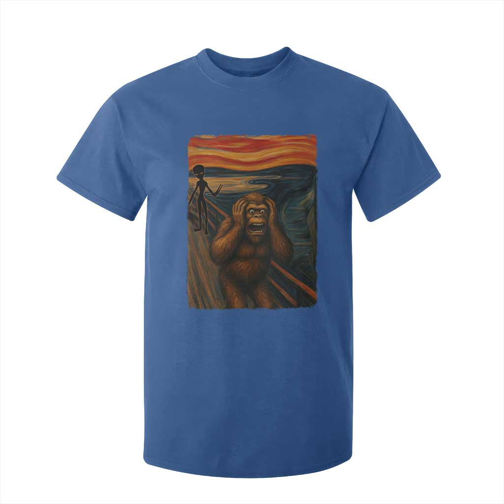 Funny Bigfoot And Alien T Shirt For Kid Parody The Scream Art Meme Gift TS12 Royal Blue Print Your Wear