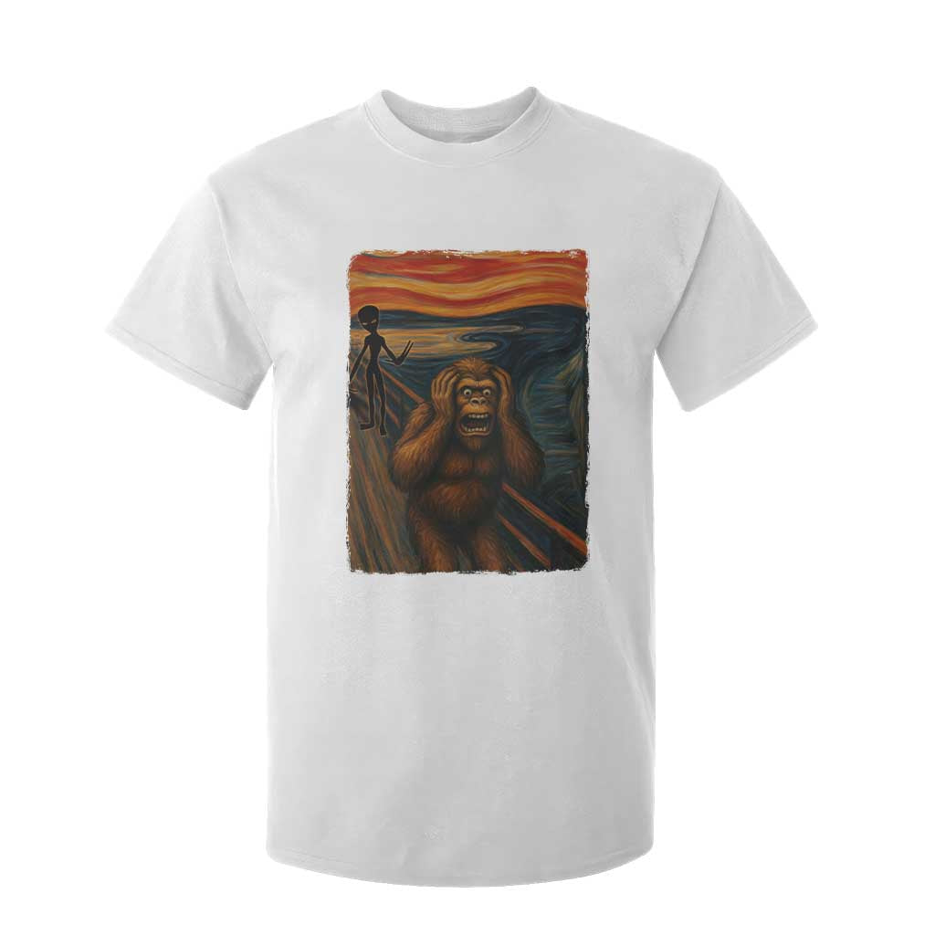 Funny Bigfoot And Alien T Shirt For Kid Parody The Scream Art Meme Gift TS12 White Print Your Wear