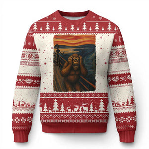 Funny Bigfoot And Alien Ugly Christmas Sweater Parody The Scream Art Meme Gift TS12 Beige Red Print Your Wear
