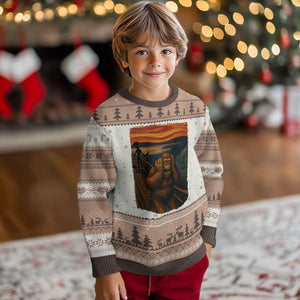 Funny Bigfoot And Alien Ugly Christmas Sweater Parody The Scream Art Meme Gift TS12 Mocha Mousse Print Your Wear