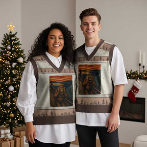 Funny Bigfoot And Alien V-Neck Knit Sweater Vest Parody The Scream Art Meme Gift TS12 Mocha Mousse Print Your Wear