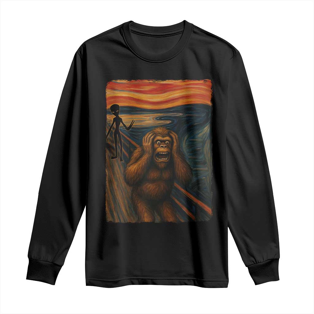 Funny Bigfoot And Alien Long Sleeve Shirt Parody The Scream Art Meme Gift TS12 Black Print Your Wear