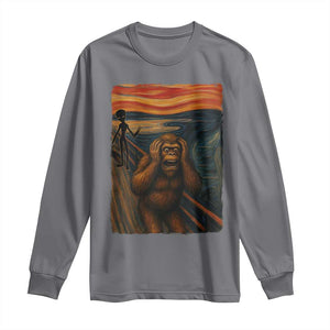 Funny Bigfoot And Alien Long Sleeve Shirt Parody The Scream Art Meme Gift TS12 Charcoal Print Your Wear