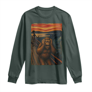 Funny Bigfoot And Alien Long Sleeve Shirt Parody The Scream Art Meme Gift TS12 Dark Forest Green Print Your Wear
