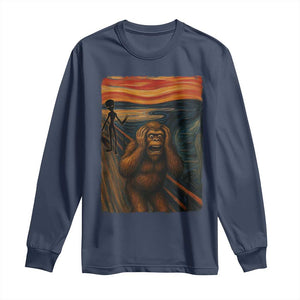 Funny Bigfoot And Alien Long Sleeve Shirt Parody The Scream Art Meme Gift TS12 Navy Print Your Wear