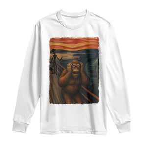 Funny Bigfoot And Alien Long Sleeve Shirt Parody The Scream Art Meme Gift TS12 White Print Your Wear