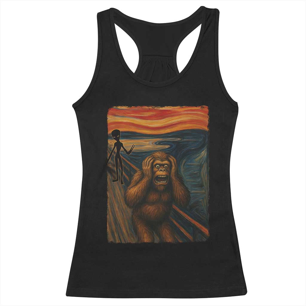Funny Bigfoot And Alien Racerback Tank Top Parody The Scream Art Meme Gift TS12 Black Print Your Wear