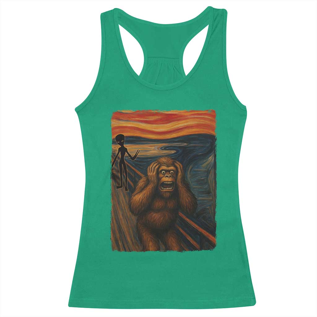 Funny Bigfoot And Alien Racerback Tank Top Parody The Scream Art Meme Gift TS12 Irish Green Print Your Wear