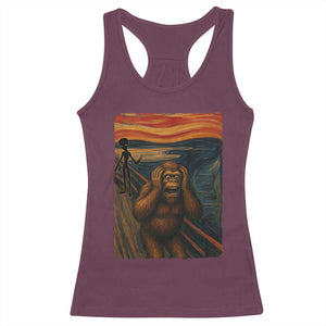 Funny Bigfoot And Alien Racerback Tank Top Parody The Scream Art Meme Gift TS12 Maroon Print Your Wear